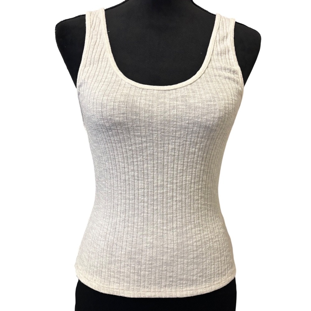 New Vici Tank Top Women Large White Ribbed Knit Scoop Neck Sleeveless Slim